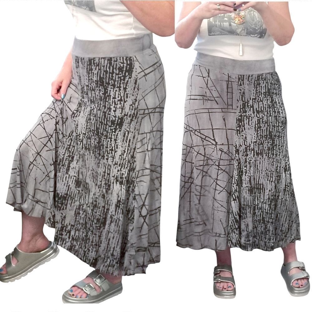 VTG Y2K Grey Black Abstract Print High Low Grunge Fairycore Midi Skirt‎ Large - Picture 3 of 10